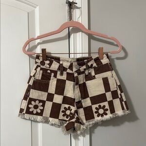 Pacsun Brown and Cream Checkered Women's Shorts - 23